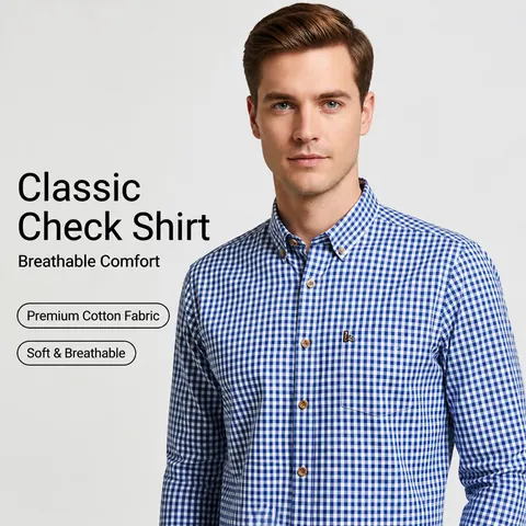 Herren Baumwolle Kariert Gestreift Langarmhemd Business Casual Slim Fit Atmungsaktiv Button-Down Top