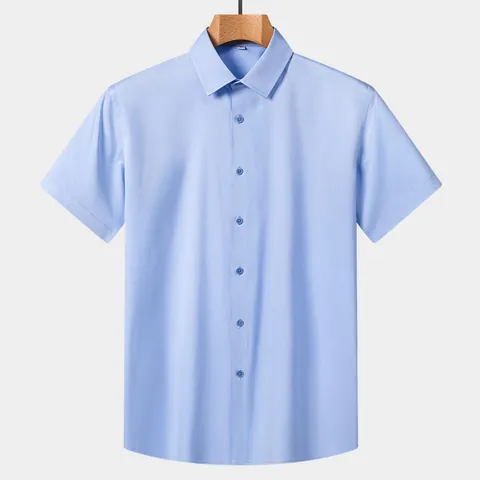 Men's Light Business Short Sleeve Shirt Moisture Wicking Seamless Polyester Spandex Slim Fit Solid Color Casual Shirt