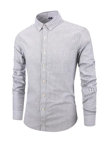 Men's Cotton Oxford Striped Shirt Slim Fit Long Sleeve Button Down Business Casual Top Breathable Vertical Stripe Men Shirt