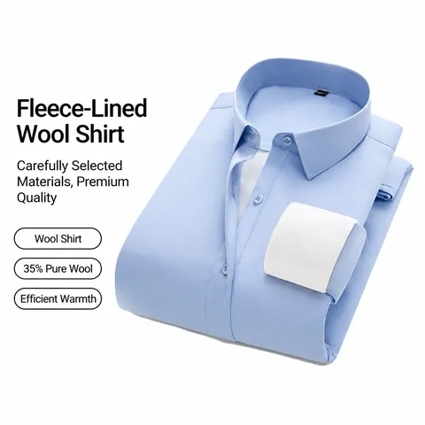 Camisa de Negocios Casual para Hombre Forro de Lana Vellón Térmico Engrosado Manga Larga Top Sin Planchado Camisa Formal