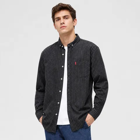 Men's Fleece Lined Striped Shirt Casual Thermal Long Sleeve Top Cotton Blend Thickened Business Button Down Shirt With Pocket