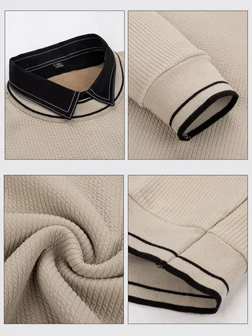 Suéter de Punto Casual de Capas para Hombre Forrado de Polar Engrosado Cuello de Camisa Pullover de Manga Larga Moda Urbana Coreana