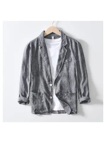 Herren Casual Leinenmischung Sakko Slim Fit Einfarbig Langarm Blazer Atmungsaktiv Leichte Oberbekleidung Für Den Alltag
