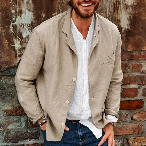 Men's Casual Linen Blazer Solid Color Single Breasted Lightweight Jacket For Spring Autumn Loose Fit Outerwear Blazer Top