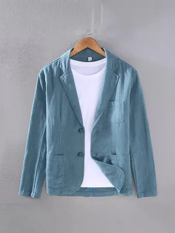 Men Casual Linen Cotton Blazer Spring Autumn Lightweight Business Jacket Loose Fit Single Breasted Notch Lapel Solid Blazer