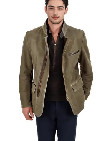 Men Retro Stand Collar Workwear Patchwork Jacket Fashion Casual Zipper Outerwear Long Sleeve Thickened Solid Color Male Top
