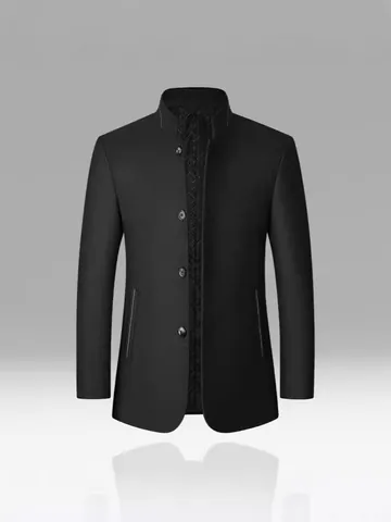 Men Mid-Length Woolen Overcoat Stand Collar Padded Thick Winter Coat Windbreaker Single Breasted Business Casual Jacket Top