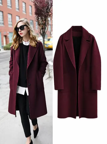 Cappotto di Lana da Donna Vestibilità Larga Mezza Lunghezza Soprabito con Revers Misto Poliestere Cachemire Capispalla con Tasche Casual Streetwear
