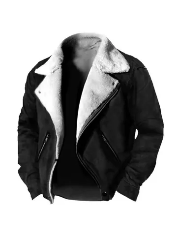 Men Winter Thickened Suede Jacket Faux Shearling Lined Coat Casual Lapel Zipper Outwear Street Trend Plus Size Top