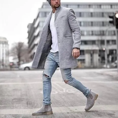 Manteau Trench Long en Polyester Décontracté pour Hommes Style Britannique Coupe Ajustée Boutonnage Simple à Revers Hiver