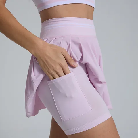 Women High Waist Pleated Tennis Skirt Nylon Spandex Breathable Athletic Skirt With Built-in Shorts For Running Gym Fitness