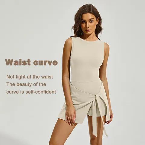 Women Integrated Tennis Dress Cross Hem Athletic One-Piece Dress With Built-in Shorts Sleeveless U-Back Yoga Fitness Workout Sportswear