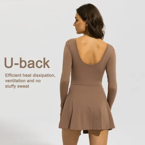 Women's Sun Protection Long Sleeve Tennis Sports Top And Bottom Set Anti-exposure Skirt Suit For Badminton Fitness Gym