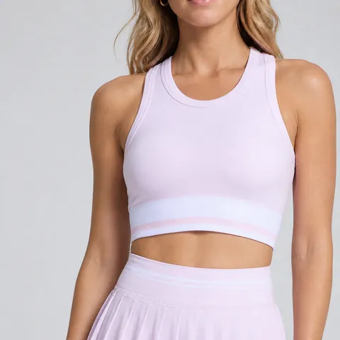 Nahtloses Damen Racerback Sport Tanktop Kontrastsaum Geripptes Yoga Gym Weste Feuchtigkeitstransportierend Fitness Top