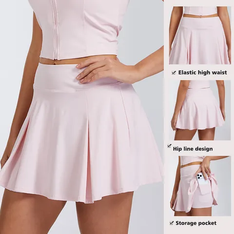 Women's Quick Dry Breathable Yoga Set Nylon Blend Sleeveless Zipper Vest Top And Pleated Tennis Skirt Bottom Athletic Workout Suit For Fitness Gym Outdoor Sport