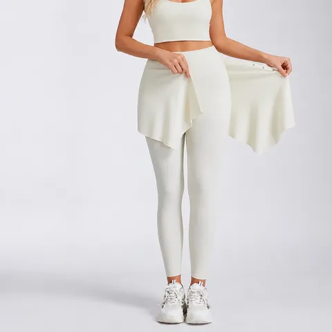 Dames Yogabroek Met Hoge Taille En Afneembare Rok Sneldrogend Nylon Spandex Fitness Leggings Sportkleding Onderkant