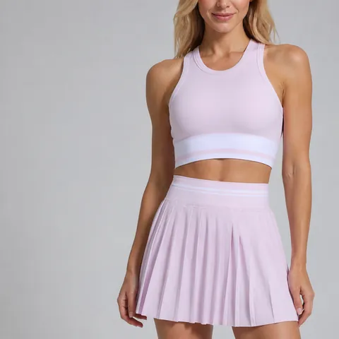 Women's High Waist Pleated Tennis Skirt Set Nylon Spandex Breathable Anti-exposure Badminton Yoga Gym Sports Top And Bottom