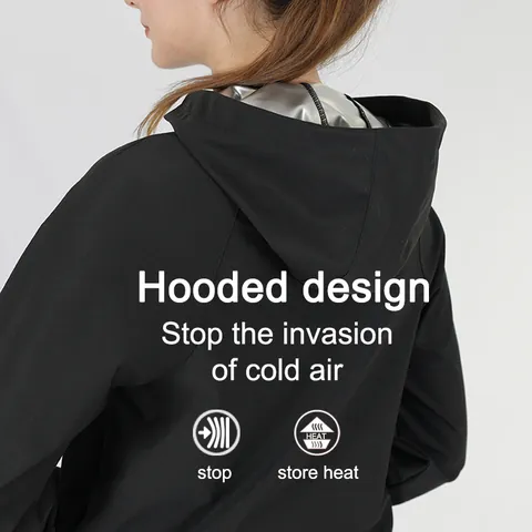 Women Sauna Suit Jacket Sweat Pullover Hoodie For Weight Loss Fitness Workout Gym Sportswear Polyester Hooded Top Black