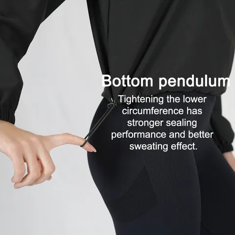 Women Sauna Suit Jacket Sweat Pullover Hoodie For Weight Loss Fitness Workout Gym Sportswear Polyester Hooded Top Black