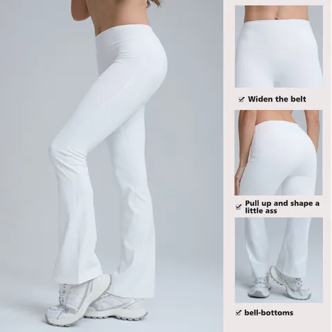 Women's High Waist Flare Yoga Pants White Bell Bottom Fitness Leggings Peach Lift Running Trousers Soft Elastic Sportswear