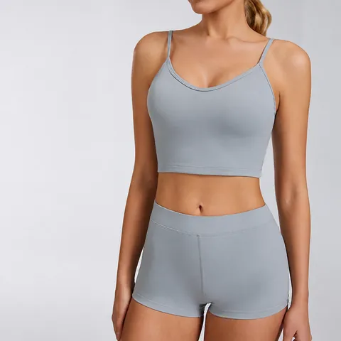 Vrouwen Outdoor Sport Sneldrogend Yoga Set V-Hals Sport BH En Hoge Taille Pocket Shorts Slim Sportkleding Gym Fitness Trainingspak