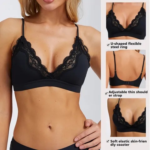 Women Sexy Lace Wireless Bra Breathable Beautiful Back Gathering Triangle Soft Cup Seamless Nude Feeling Lingerie Bralette