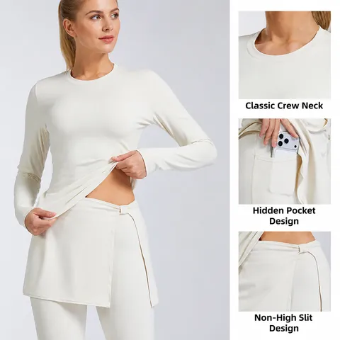 Dames Yoga Set Lange Mouwen Slim Fit Top And Bottom Tweedelige Workout Outfit Ademend Sportkleding