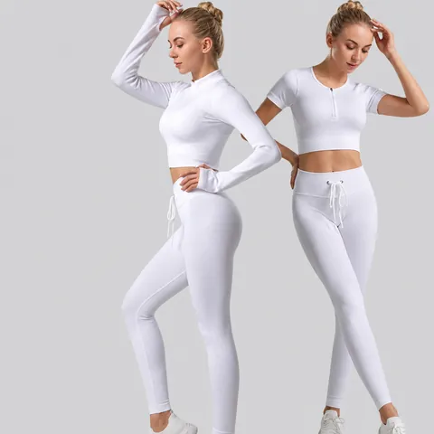 Nylon Spandex Ribbed Yoga Set For Women High Waist Drawstring Butt Lift Top And Bottom Ribbed Seamless Sportswear Set Gym Workout Suit