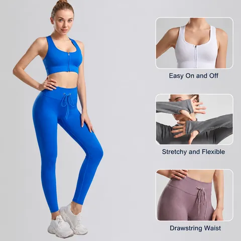 Nylon Spandex Ribbed Yoga Set For Women High Waist Drawstring Butt Lift Top And Bottom Ribbed Seamless Sportswear Set Gym Workout Suit