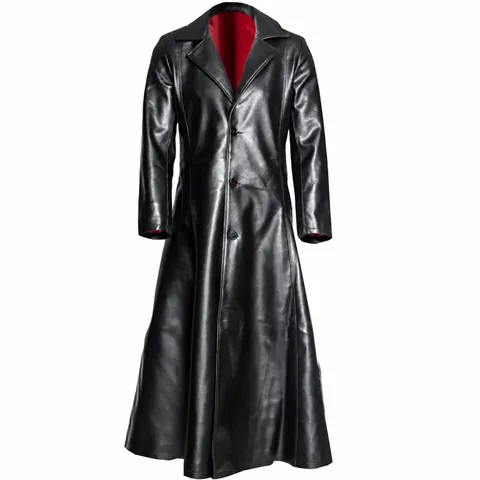 Herren Retro Langer PU Ledermantel Slim Fit Revers Einreihig Windjacke Übergangsmantel Für Herbst Winter Täglich Outwear