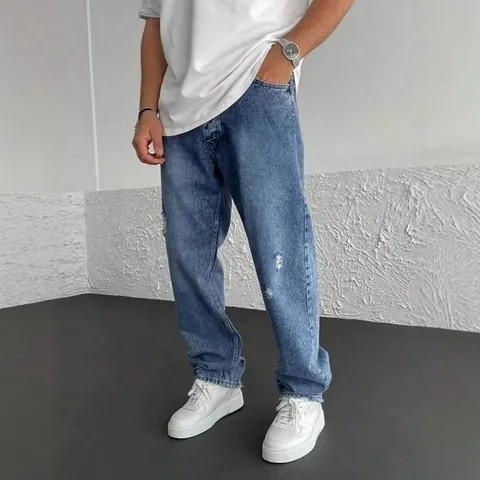 Jeans en Denim Déchiré Coupe Slim pour Hommes Streetwear Délavé de Haute Qualité Mélange de Coton Taille Moyenne Jeans Mode pour Hommes