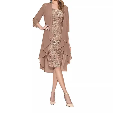 Women's Elegant Lace Hollow Out Camisole Dress With Cardigan Top And Bottom Two-Piece Set Polyester Casual Slim Fit Long Skirt