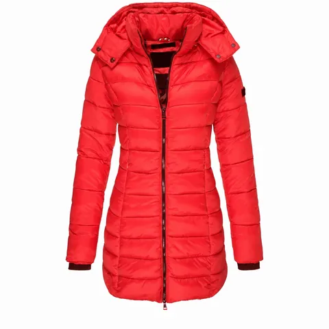 Women Quilted Hooded Padded Coat Roman Cotton Long Sleeve Zip Up Outerwear Patchwork Elegant Solid Color Winter Warm Top