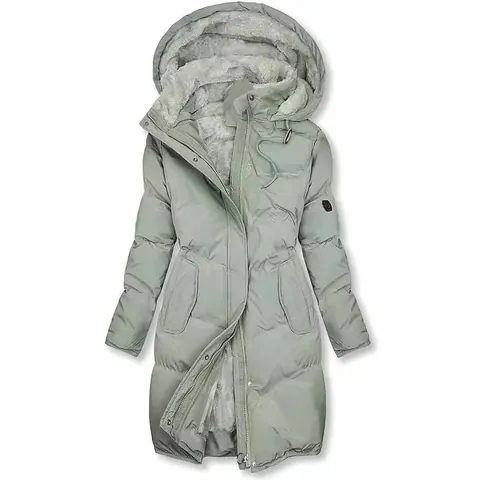 Women Winter Warm Hooded Parka Jacket Fleece Lined Cotton Coat With Fur Collar Long Sleeve Quilted Mid-Length Outwear Top