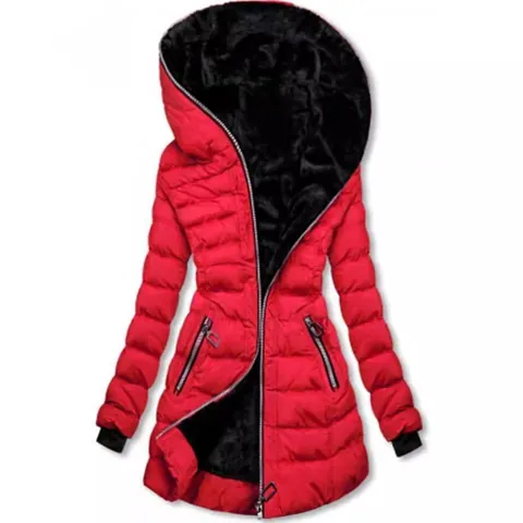 Giacca Trapuntata Invernale da Donna con Cappuccio Media Lunghezza Foderata in Pile Cappotto Caldo Tinta Unita Cerniera