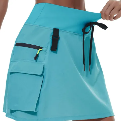 Women Quick Dry Hiking Cargo Skort High Waist Drawstring Athletic Skirt With Pockets Built-In Liner Outdoor Tennis Skirt Bottom