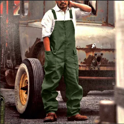 Salopette Cargo Vintage da Uomo Vestibilità Larga in Misto Cotone Pantaloni Casual con Pettorina Multi-Tasca Strappati