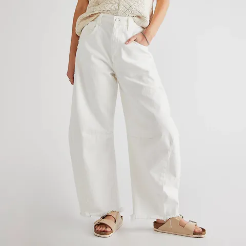 Vaqueros de Talle Alto Pata Ancha para Mujer Dobladillo Deshilachado Pantalones Denim Holgados Casual Streetwear Bottoms