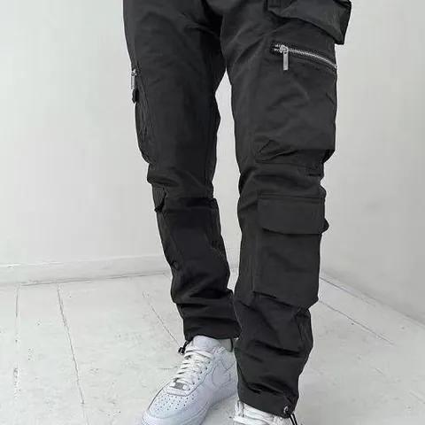 Men's Casual Cotton Cargo Pants Multi-Pocket Solid Color Loose Straight Long Pants For Daily Wear Outdoor Streetwear