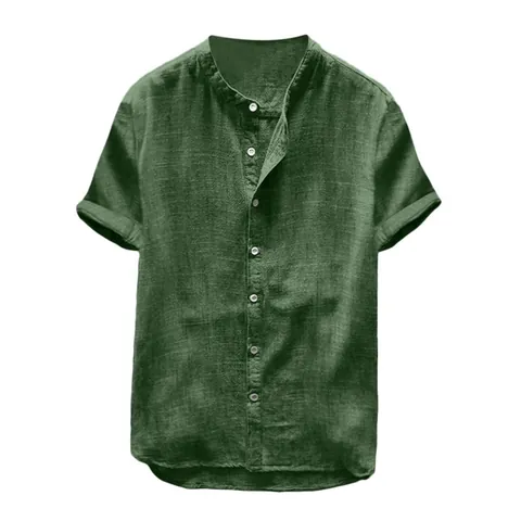 Lässiges Herren Baumwollmischung Kurzarmhemd Stehkragen Patchwork Einfarbig Lockeres Oberteil Für Sommer Alltag Mode Kleidung