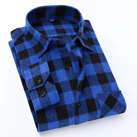 Men Casual Plaid Flannel Shirt Long Sleeve Brushed Buffalo Check Button Down Top For Autumn Spring Men Outwear