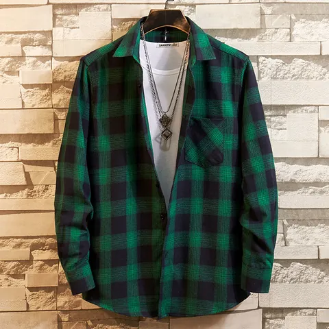 Men Casual Plaid Flannel Shirt Long Sleeve Brushed Buffalo Check Button Down Top For Autumn Spring Men Outwear