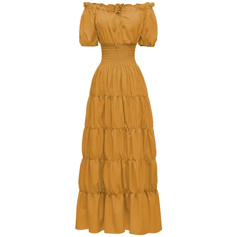 Vestido Largo Renacentista Medieval para Mujer Hombros Descubiertos Cintura Elástica Falda de Capas Retro Halloween Cosplay Disfraz Top