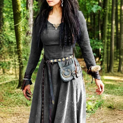 Vestido Maxi de Mujer Medieval Renacimiento Vintage Color Sólido Manga Larga Retro Étnico Línea A Gótico Cosplay Fiesta