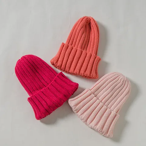 Gorro de Punto de Canalé para Niños de Lyocell Suave Color Sólido Gorro Cálido de Invierno para Niños y Niñas Moda Coreana