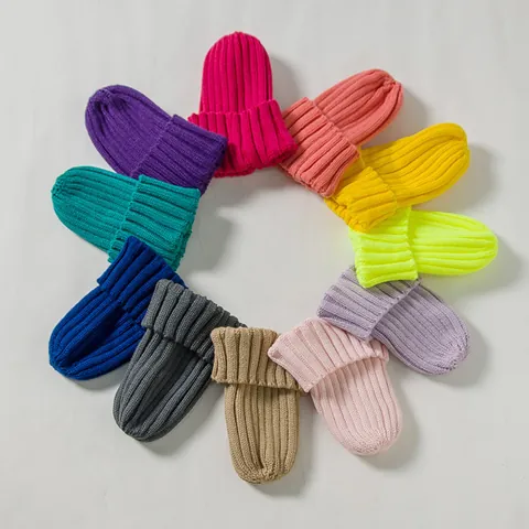 Gorro de Punto de Canalé para Niños de Lyocell Suave Color Sólido Gorro Cálido de Invierno para Niños y Niñas Moda Coreana