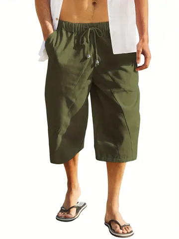 Men's Casual Cotton Linen Beach Shorts With Pockets Drawstring Waist Loose Fit Summer Vacation Streetwear Shorts