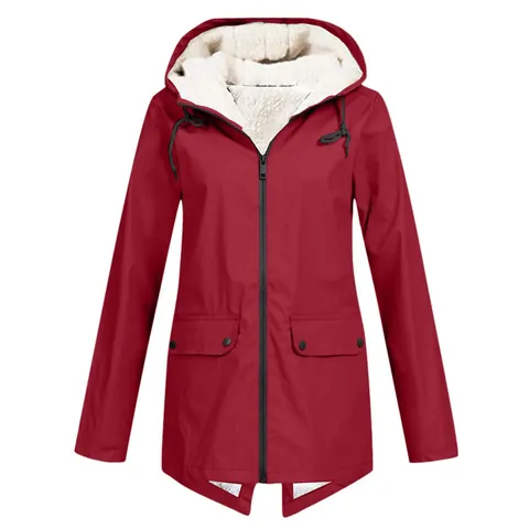 Women's Outdoor Hooded Jacket Windproof Waterproof Polyester Fleece Lined Jacket Autumn Winter Casual Top Outerwear