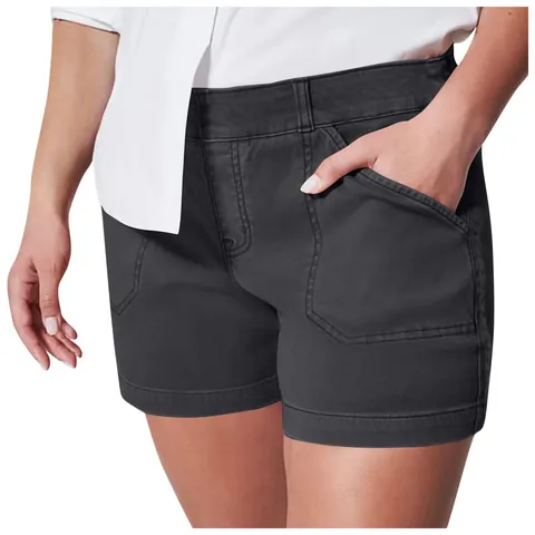 Pantalones Cortos Casuales para Mujer Moda Bolsillos Simples Levantamiento de Glúteos Alta Elasticidad Sarga Verano Cintura Media Parte Inferior Delgada para Viaje Diario