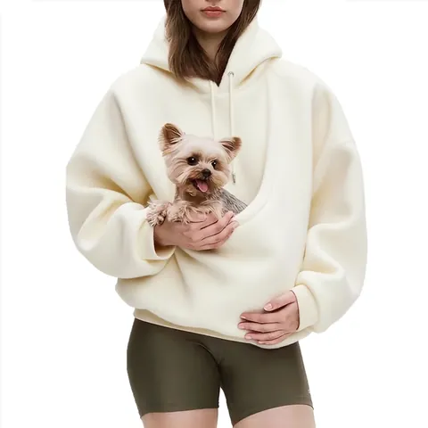 Dames Warme Pluche Huisdierzak Hoodie Alpacawol Effen Kleur Losse Pullover Sweatshirt Voor Hond Kat Vervoerder Met Capuchon Top
